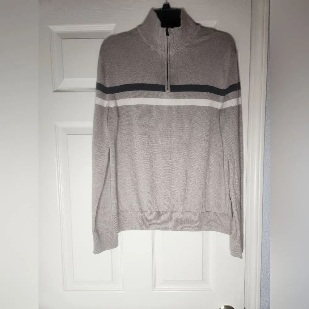 Banana Republic M Beige Striped Zipper SilkCashmere Blend Men's Pullover Sweater